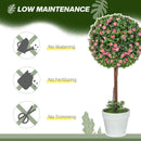 HOMCOM Set of 2 Artificial Plants with Rose Flower in Pot, 60cm