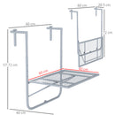 Outsunny Balcony Hanging Table Wall Mount Adjustable Folding Desk Patio Grey