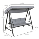 Outsunny 3 Seater Garden Swing Chair With Adjustable Canopy And Cushions, Grey