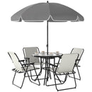 Outsunny 6 Pieces Garden Furniture Set with Parasol, Folding Chairs, Grey