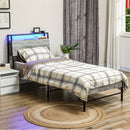 HOMCOM LED Cement Grey Bed Frame with Charging Station