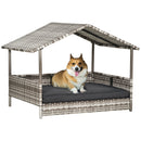 PawHut Wicker Dog House, Rattan Pet Bed with Soft Cushion- Dark Grey