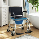 HOMCOM Shower Wheelchair, Commode Wheeled Chair with Padded Seat, Backrest