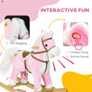 HOMCOM Wooden Ride On Horse, Ride On Pony Gift For Kids 3-6 Years, Pink