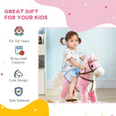 HOMCOM Wooden Ride On Horse, Ride On Pony Gift For Kids 3-6 Years, Pink