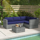 Outsunny 3Pcs Rattan Corner Sofa Set with Coffee Table, Cushion, Blue