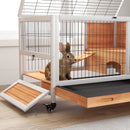 PawHut Wood Indoor Rabbit Hutch 2-Floor Design W/ Wheels, Yellow