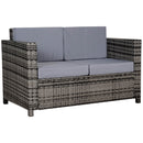 Outsunny Rattan Wicker 2-seat Sofa Loveseat Padded Garden Furniture Brown