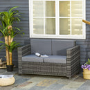 Outsunny Rattan Wicker 2-seat Sofa Loveseat Padded Garden Furniture Brown
