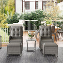 Outsunny Recliner Rattan Garden Furniture w/ Two-tier Table, Light Grey