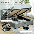 HOMCOM Double Bed Frame with Storage and Adjustable Velvet Headboard