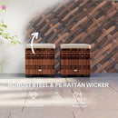 Outsunny Set of 2 Rattan Footstool, Storage Ottoman w/ Cushions