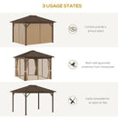 Outsunny Hardtop Gazebo with Curtains 3.6 x 3m - Brown
