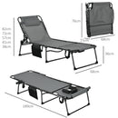 Outsunny Folding Sun Lounge w/ Reclining Back, Sun Lounge w/ Reading Hole, Grey