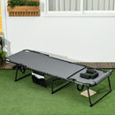 Outsunny Folding Sun Lounge w/ Reclining Back, Sun Lounge w/ Reading Hole, Grey
