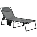 Outsunny Folding Sun Lounge w/ Reclining Back, Sun Lounge w/ Reading Hole, Grey