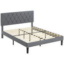 HOMCOM Bed Frame with 5-Level Adjustable Linen Headboard