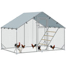 PawHut Walk in Chicken Run w/ Cover, Hanging Feeder, Perch, for 6-8 Poultry