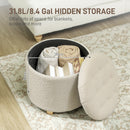 HOMCOM 45cm Round Ottoman with Storage, Lid, Cashmere Footstool, Cream White
