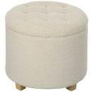 HOMCOM 45cm Round Ottoman with Storage, Lid, Cashmere Footstool, Cream White