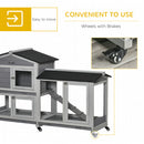 PawHut Wooden Rabbit Hutch Guinea Pig Cage w/ Wheels, Run, Ramp