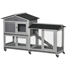 PawHut Wooden Rabbit Hutch Guinea Pig Cage w/ Wheels, Run, Ramp