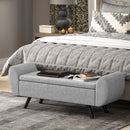 HOMCOM Storage Ottoman With Armrest, Upholstered Linen Storage Bench