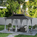 Outsunny 3 x 4m Garden Gazebo with Sides, Double Roof Metal Gazebo, White