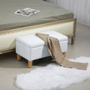 HOMCOM Linen Storage Ottoman Storage Box Footstool With Rubberwood Legs Cream