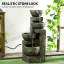Outsunny Garden Water Feature with Adjustable Flow, 4-Tier Stone Look Bowls