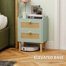 HOMCOM Boho Rattan Bedroom Chest of Drawers, 2 Drawer Dresser, Light Blue