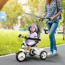 HOMCOM 6 In 1 White Kids Tricycle W/ Removable Handle For 1.5+ Year