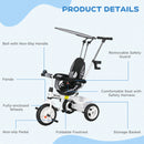 HOMCOM 6 In 1 White Kids Tricycle W/ Removable Handle For 1.5+ Year