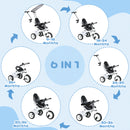 HOMCOM 6 In 1 White Kids Tricycle W/ Removable Handle For 1.5+ Year