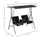 Outsunny 2 Person Covered Patio Swing with Pivot Table & Storage Console Black