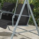 Outsunny 2 Person Covered Patio Swing with Pivot Table & Storage Console Black