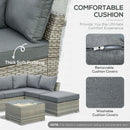 Outsunny Rattan Corner Sofa Set with Table & Ice Bucket - Light Grey