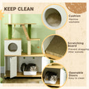 PawHut 2-in-1 Hidden Litter Box with Green Leaf Cat Tree, Indoor - Oak