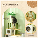 PawHut 2-in-1 Hidden Litter Box with Green Leaf Cat Tree, Indoor - Oak