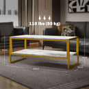 HOMCOM Two-Tier Coffee Table with Marble Effect Shelf and Metal Frame White