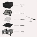 Outsunny Metal Large Firepit  w/ Rain Cover  86 x 86 x 54cm, Black
