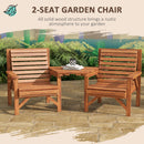 Outsunny Wooden Garden Love Seat w/ Coffee Table Partner Bench Tan Brown