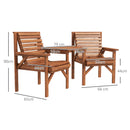 Outsunny Wooden Garden Love Seat w/ Coffee Table Partner Bench Tan Brown