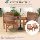Outsunny Wooden Garden Love Seat w/ Coffee Table Partner Bench Tan Brown