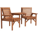 Outsunny Wooden Garden Love Seat w/ Coffee Table Partner Bench Tan Brown