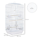 Bird Cage with Stand, Perches, Food Bowls, Swing, 46.5 x 35.5 x 92cm, White