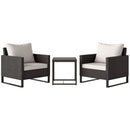 Outsunny 3PCS Rattan Bistro Set Glass Top Table and Chairs with 4 Cushions