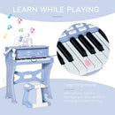 HOMCOM kids Electronic Piano Keyboard with Stool and Microphone - Blue