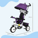 HOMCOM 6 In 1 Kids Purple Trike, Stroller With Parent Handle