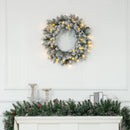 HOMCOM 60cm Flocked Christmas Wreath with Lights Pine Cones Red Berries Green